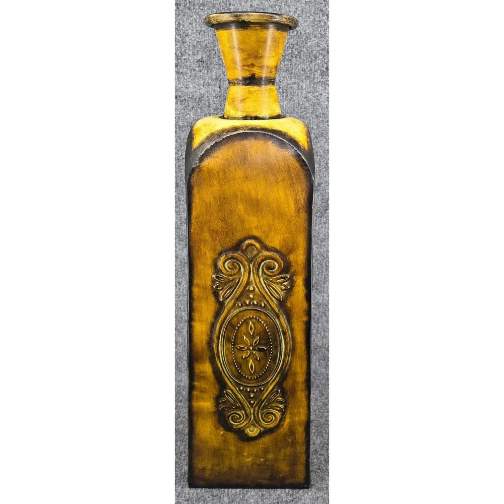 Embossed Metal Floor Vase Yellow Distressed Large 30